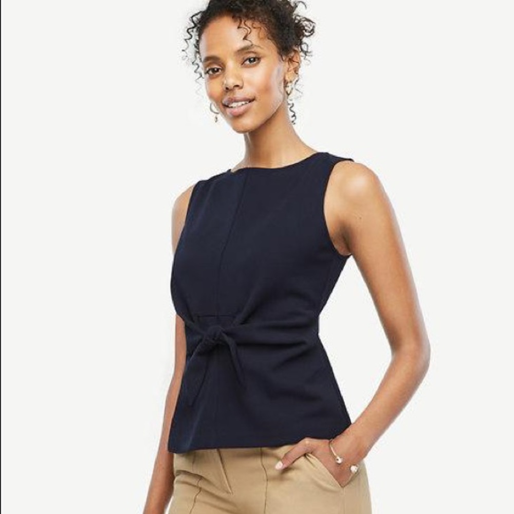 Ann Taylor Naxy Blue Tie Blouse